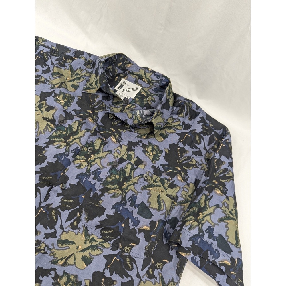 Vintage‎ 80s 90s Goouch Mens Large Retro Abstract Art Print Silk Shirt Leaves